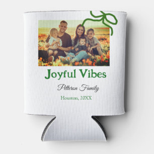 Green bow joyful Vibes add family photo name  Can Cooler
