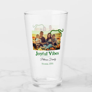 Green bow joyful Vibes add family photo name  Glass