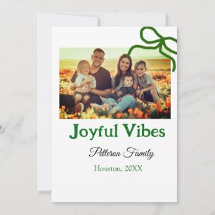 Green bow joyful Vibes add family photo name  Invitation
