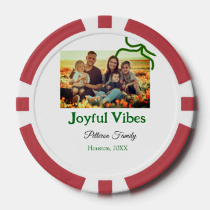 Green bow joyful Vibes add family photo name Poker Chips