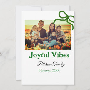 Green bow joyful Vibes add family photo name Thank You Card