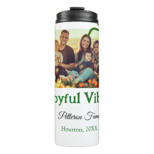 Green bow joyful Vibes add family photo name Thermal Tumbler