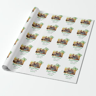 Green bow joyful Vibes add family photo name Wrapping Paper
