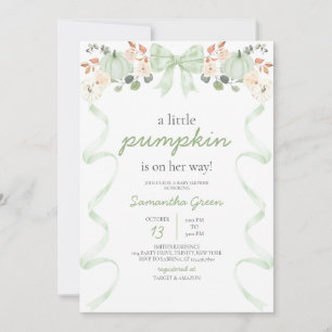 Green Bow Pumpkin Baby Shower Invitation