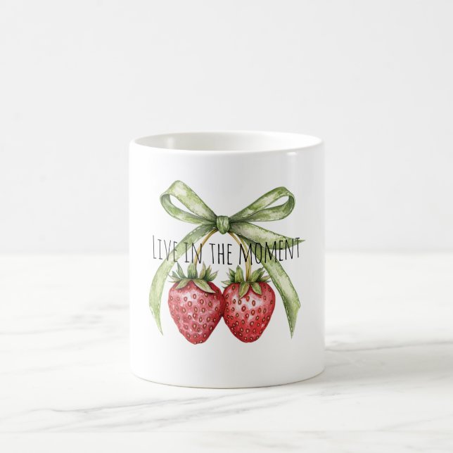 Green Bow Red Strawberries Fruit Coffee Mug (Center)