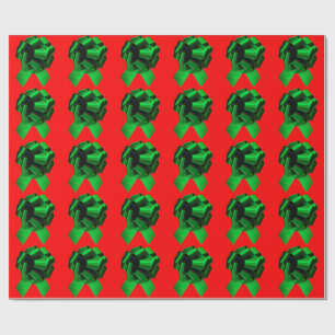 Green Bow Red Wrapping Paper