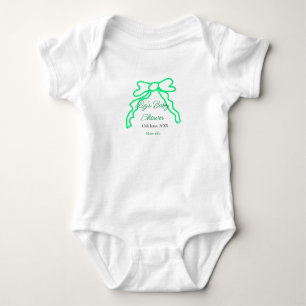 Green bow scribble baby shower add name date moder bodysuit