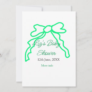 Green bow scribble baby shower add name date moder invitation