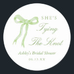 Green Bow She's Tying The Knot Bridal Shower Classic Round Sticker<br><div class="desc">Green Bow She's Tying The Knot Bridal Shower stickers</div>