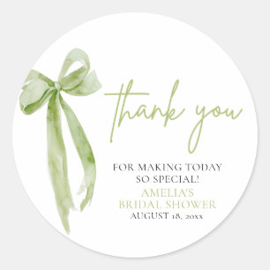 Green Bow She's Tying the Knot Bridal Shower Classic Round Sticker