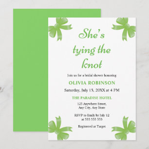 Green Bow She's Tying the Knot Bridal Shower  Invitation