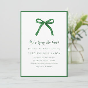 Green Bow She's Tying the Knot Bridal Shower Invitation