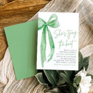 Green Bow She's Tying the Knot Bridal Shower Invitation