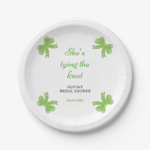 Green Bow She's Tying the Knot Bridal Shower Paper Plate