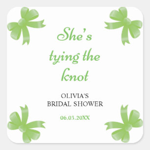 Green Bow She's Tying The Knot Bridal Shower Square Sticker