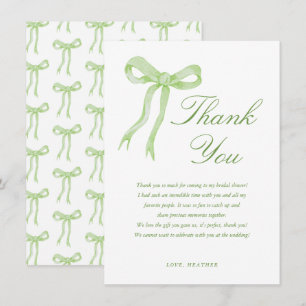 Green Bow She's Tying The Knot Bridal Shower Thank You Card
