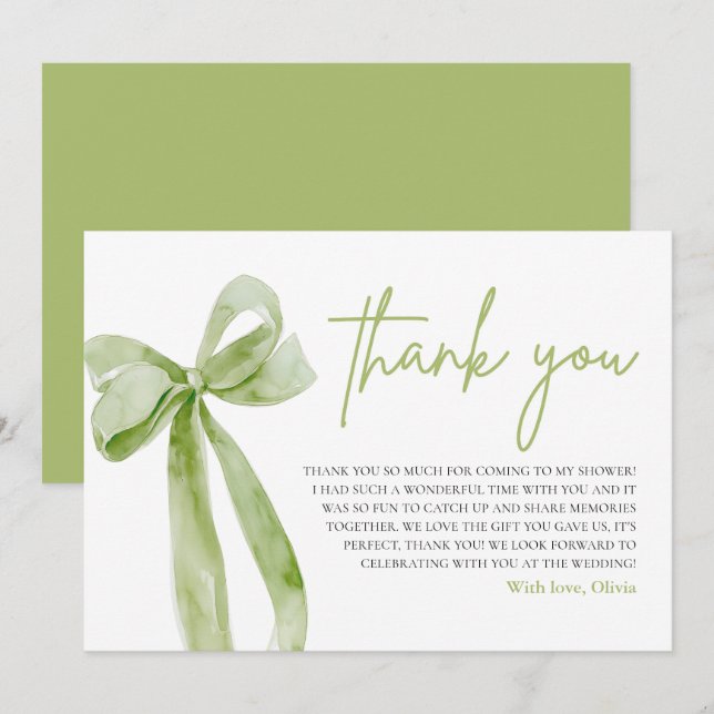 Green Bow She's Tying the Knot Thank You Card (Front/Back)