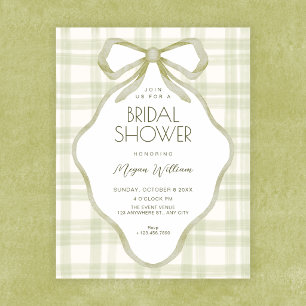 Green bow soft pastel bridal shower invitation