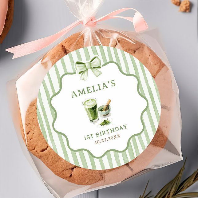 Green Bow Stripes Matcha Birthday  Sticker (Creator Uploaded)