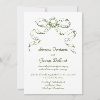 Green Bow Swag Wedding Invitation