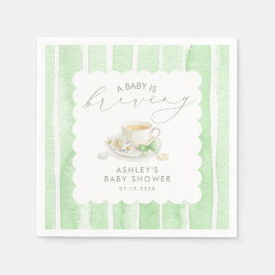 Green Bow Tea Baby Is Brewing Baby Shower Napkin