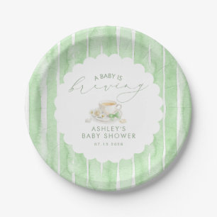 Green Bow Tea Baby Is Brewing Baby Shower Paper Plate