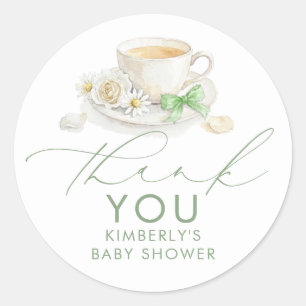 Green Bow Tea Baby Shower Thank You Classic Round Sticker