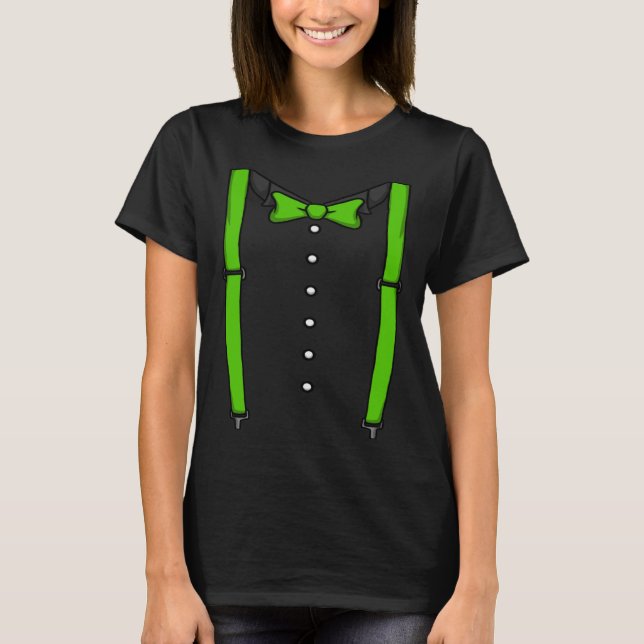 Green Bow Tie Suspenders Cummerbund Tuxedo Bow Tie T-Shirt (Front)