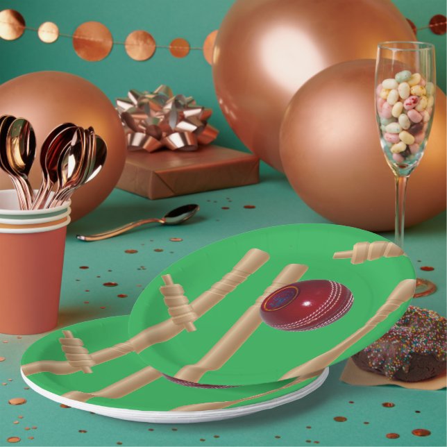 Green Bowled At Cricket, Paper Plate (Multi)
