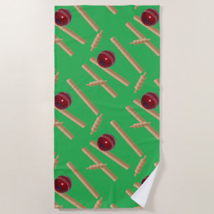 Green Bowled At Cricket Pattern, Beach Towel