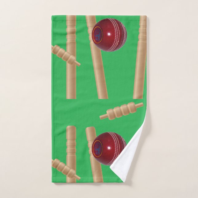Green Bowled At Cricket Pattern, Hand Towel (Hand Towel)
