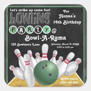 Green Bowling Party Invite Sticker