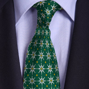 Green Bowling Pin Flower Pattern Tie