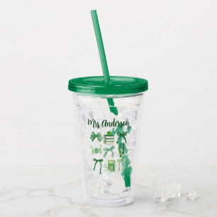 Green Bows Elementary Teacher St Patrick's Day Acrylic Tumbler