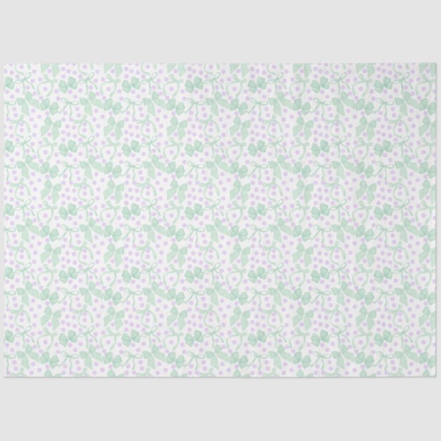 Green Bows & Purple Dots Tissue Paper (Front)