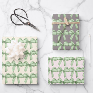 Green bows wrapping paper. Gift wrapping. Paper Sheet