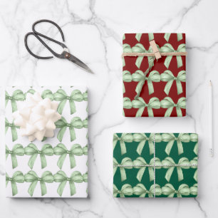 Green bows wrapping paper. Gift wrapping. Paper Sheet