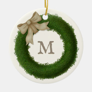 Green Boxwood Wreath Monogrammed Custom Ceramic Ceramic Tree Decoration