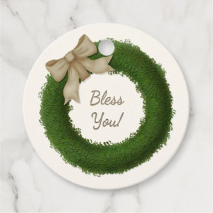 Green Boxwood Wreath with Bow Pretty Custom Text Favour Tags
