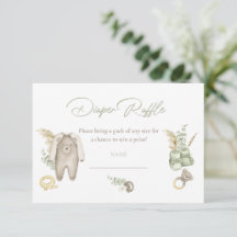 Green Boy Baby Shower Diaper Raffle Card