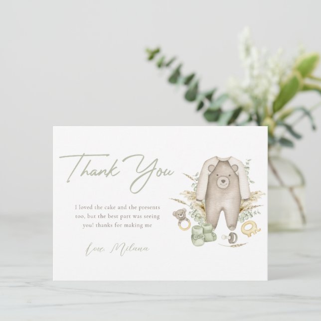 Green Boy Boho Baby Shower Thank You Card (Standing Front)
