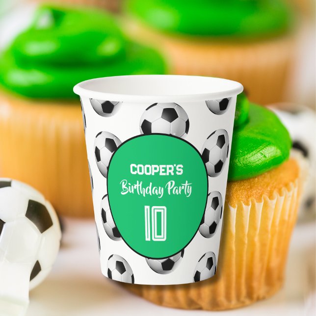 Green Boy Soccer Birthday Party Paper Cups (Creator Uploaded)