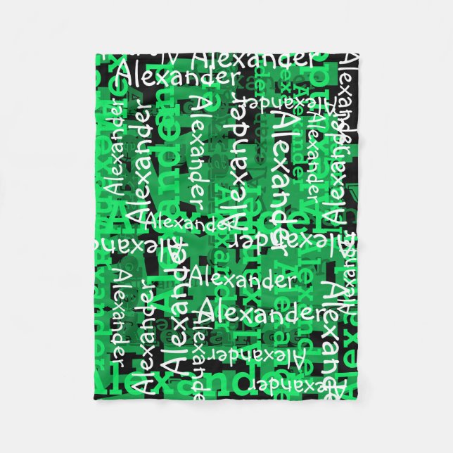 Green Boy's All-over Name Collage Personalised Fleece Blanket (Front)