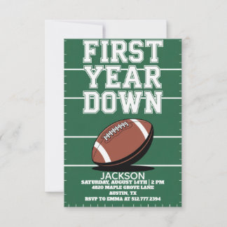 Green Boy's Football First Year Down 1st Birthday  Invitation