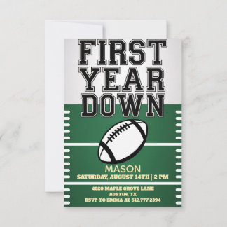 Green Boy's Football First Year Down 1st Birthday  Invitation