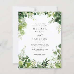Green Branches Border Wedding Postcard