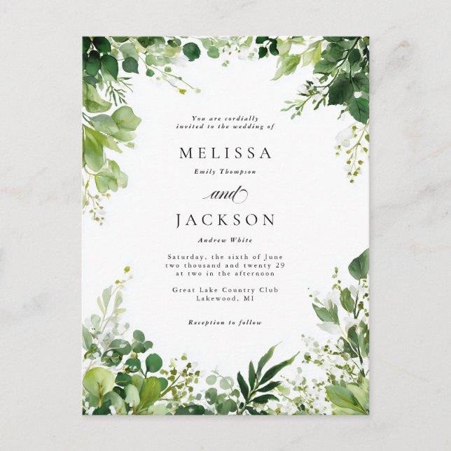 Green Branches Border Wedding Postcard (Front)