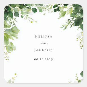 Green Branches Border Wedding Square Sticker