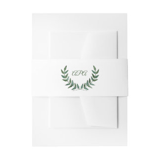 Green Branches Initials  Invitation Belly Band