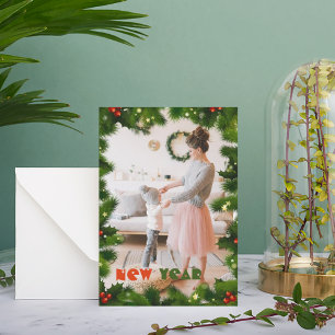 Green Branches one Photo Christmas Card